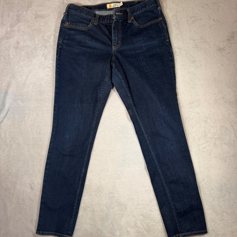 Carhartt Layton Slim Fit Skinny Leg Jeans Womens 10 Tall Dark Wash Denim 102734